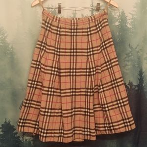 Burberry brand long tan skirt with plaid print